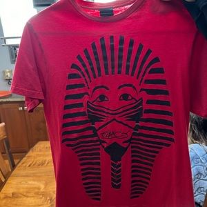 Designer red mummy t shirt.